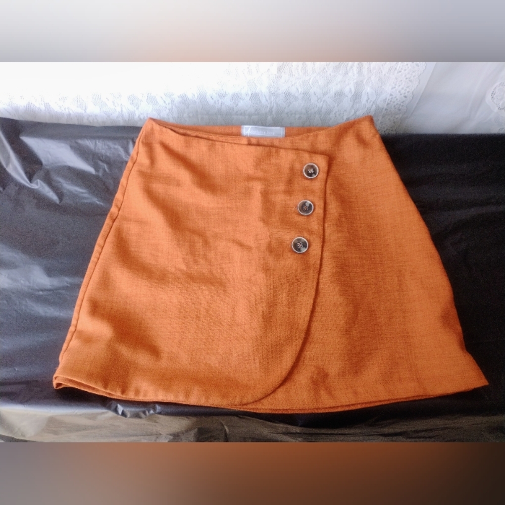 Orange Button-Front Mini Skirt Sz S Retro Vibe Iso